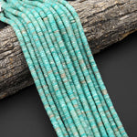 AAA Faceted Natural Sea Blue Peruvian Amazonite Thin Heishi Rondelle Beads 15.5" Strand