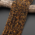 AAA Faceted Natural Tiger's Eye 4mm Round Beads 15" Strand