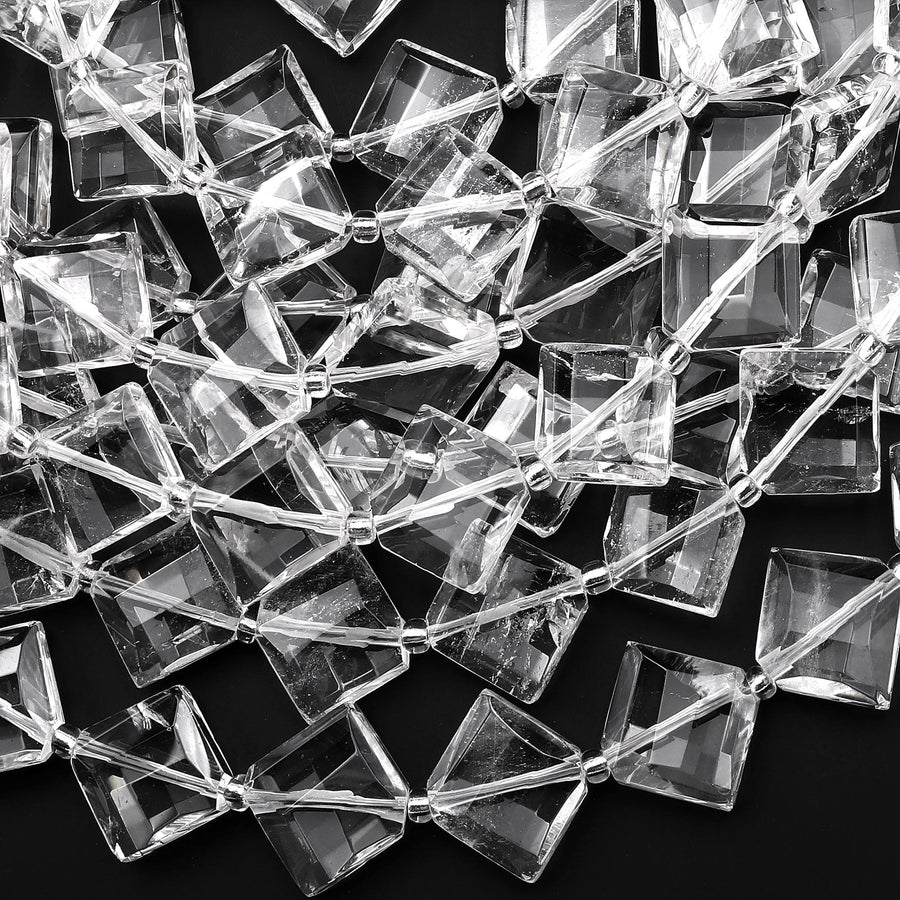 AAA Natural Rock Crystal Quartz Beads Faceted 12mm Diamond Square Cushion 15.5" Strand