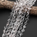 AAA Natural Rock Crystal Quartz Beads Faceted 12mm Diamond Square Cushion 15.5" Strand