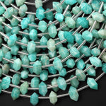 Faceted Natural Peruvian Amazonite Double Terminated Points 6x10mm Beads Center Drilled Sea Green Gemstone 15.5" Strand