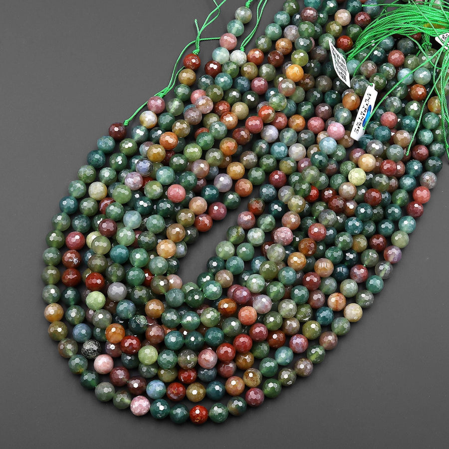 AAA Colorful Translucent Natural Indian Agate 6mm 8mm Faceted Round Gemstone Beads 15.5" Strand