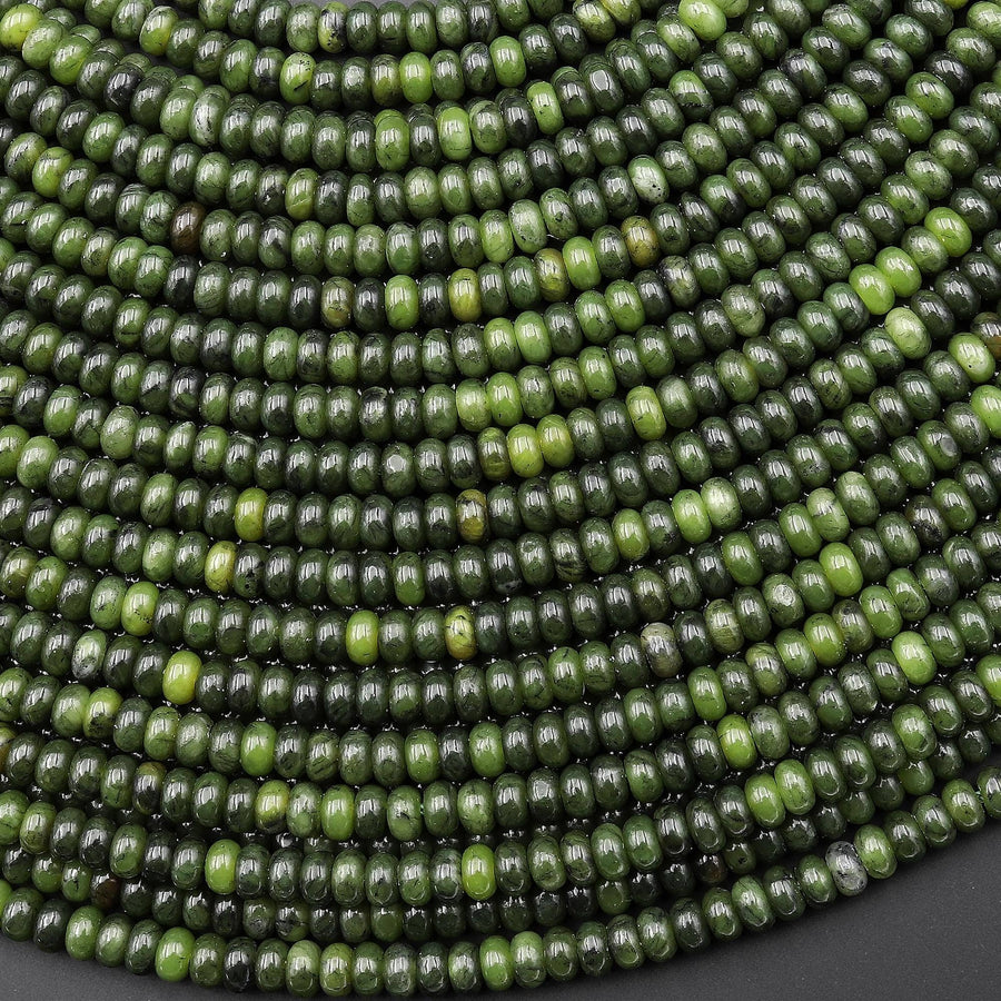 Natural Dark Green Russian Jade Beads 4mm Smooth Rondelle 15.5" Strand