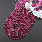 Faceted Natural Red Pink Rubellite Tourmaline 2mm 3mm 4mm Round Beads Micro Diamond Cut Gemstone 15.5" Strand