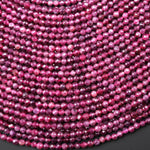 Faceted Natural Red Pink Rubellite Tourmaline 2mm 3mm 4mm Round Beads Micro Diamond Cut Gemstone 15.5" Strand