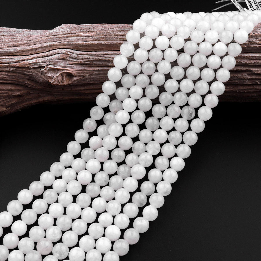 Natural White Jade Smooth Round 4mm 6mm 8mm 10mm Beads 15.5" Strand