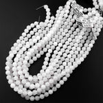 Natural White Jade Smooth Round 4mm 6mm 8mm 10mm Beads 15.5" Strand
