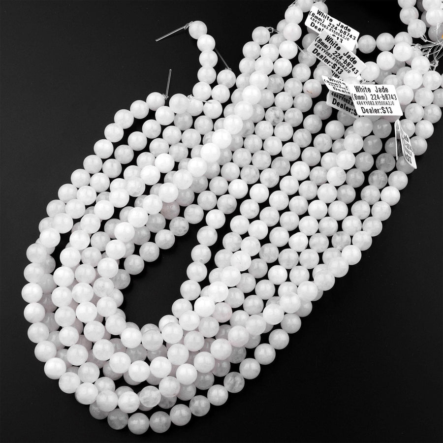 Natural White Jade Smooth Round 4mm 6mm 8mm 10mm Beads 15.5" Strand
