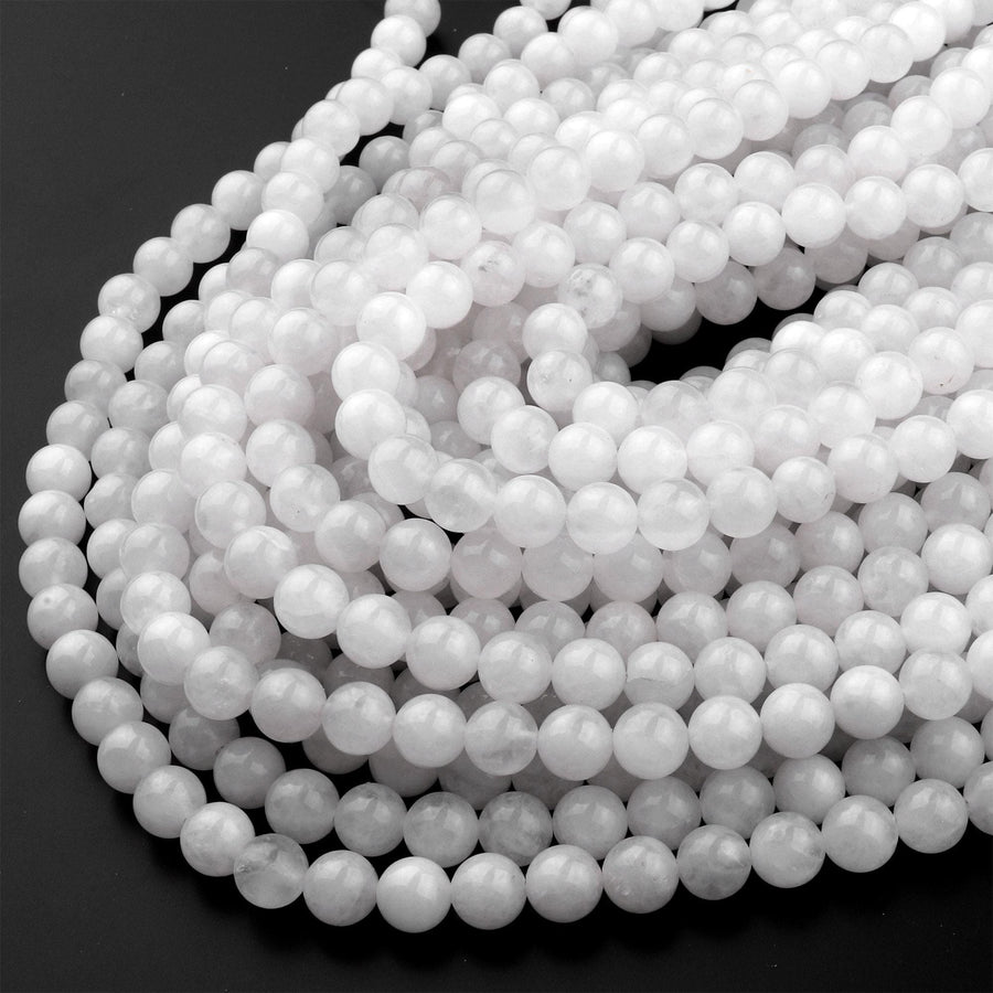 Natural White Jade Smooth Round 4mm 6mm 8mm 10mm Beads 15.5" Strand