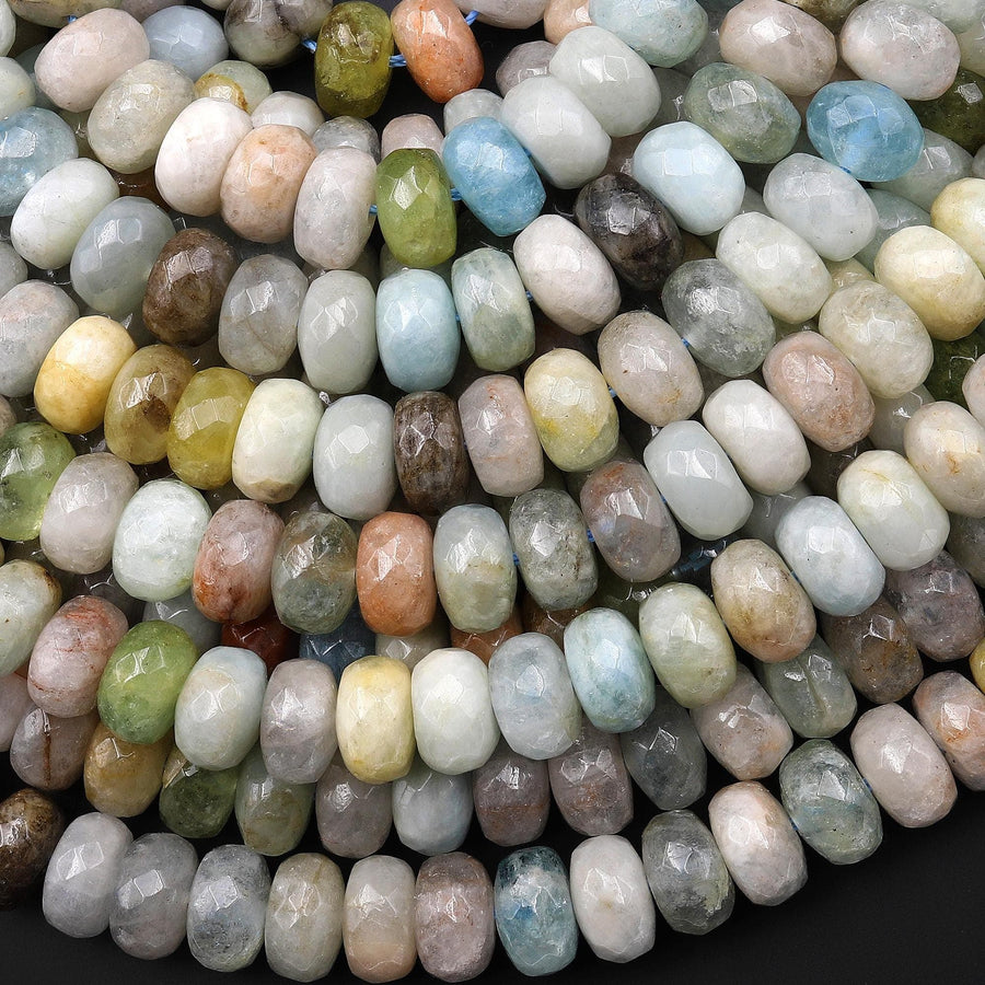 Faceted Natural Multicolor Blue Rusty Red Green Yellow Aquamarine 8mm 10mm Rondelle Beads 15.5" Strand