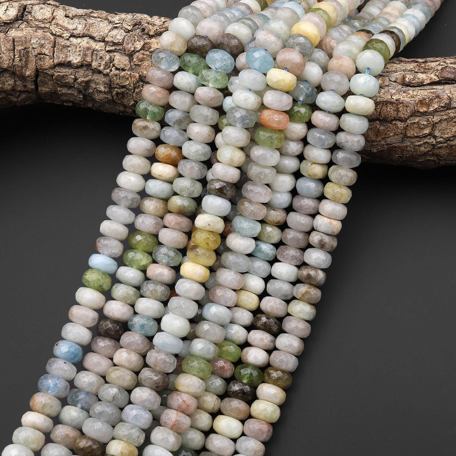 Faceted Natural Multicolor Blue Rusty Red Green Yellow Aquamarine 8mm 10mm Rondelle Beads 15.5" Strand