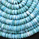 AAA Large Natural Blue Larimar Beads Smooth 9mm 10mm Heishi Rondelle Gemstone 15.5" Strand