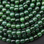 AAA Real Genuine Natural Green Russian Siberian Jade Smooth 8mm 10mm Barrel Drum Short Cylinder Beads 15.5" Strand