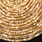 Natural Golden Brown Mother of Pearl Shell Short Cylinder Rounded Tube Beads 3mm 15.5" Strand