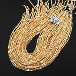 Natural Golden Brown Mother of Pearl Shell Small Cylinder Rounded Drum Tube Beads 3mm 15.5" Strand