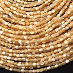 Natural Golden Brown Mother of Pearl Shell Small Cylinder Rounded Drum Tube Beads 3mm 15.5" Strand
