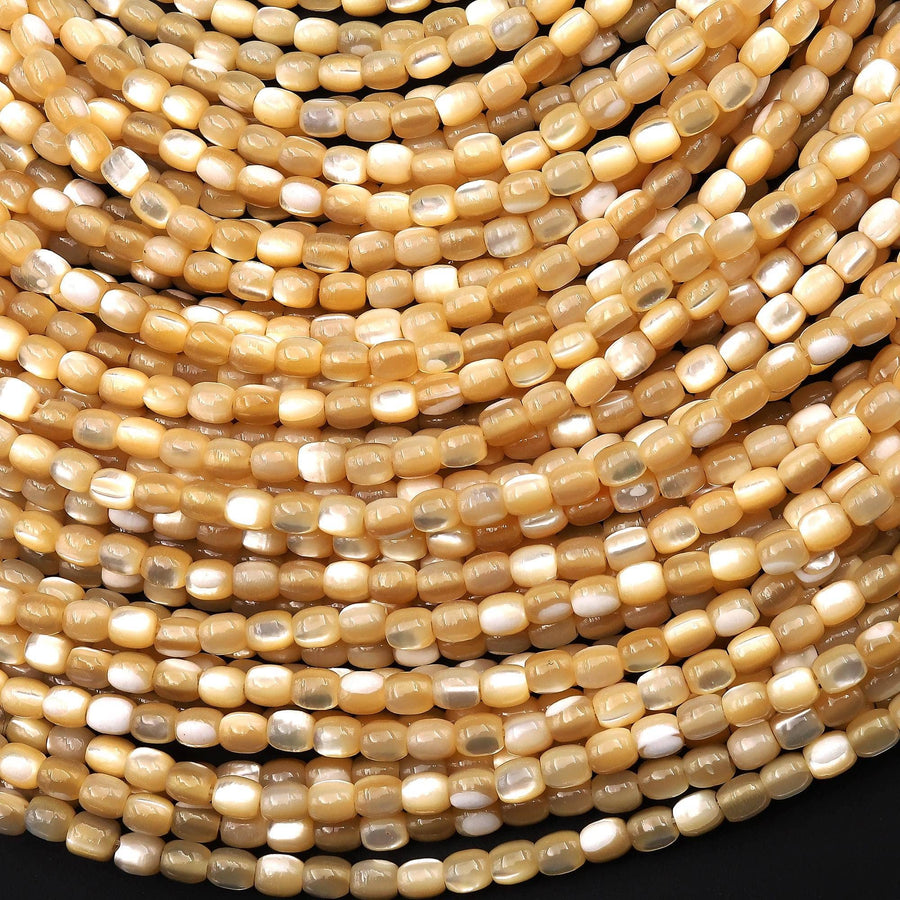 Natural Golden Brown Mother of Pearl Shell Small Cylinder Rounded Drum Tube Beads 3mm 15.5" Strand