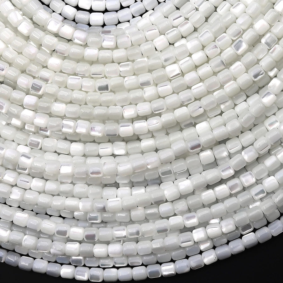 Natural White Mother of Pearl Shell Short Cylinder Rounded Tube Beads 3mm 15.5" Strand