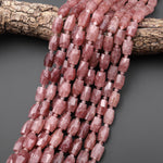 AAA Faceted Natural Mauve Red Strawberry Quartz Drum Beads 15.5" Strand