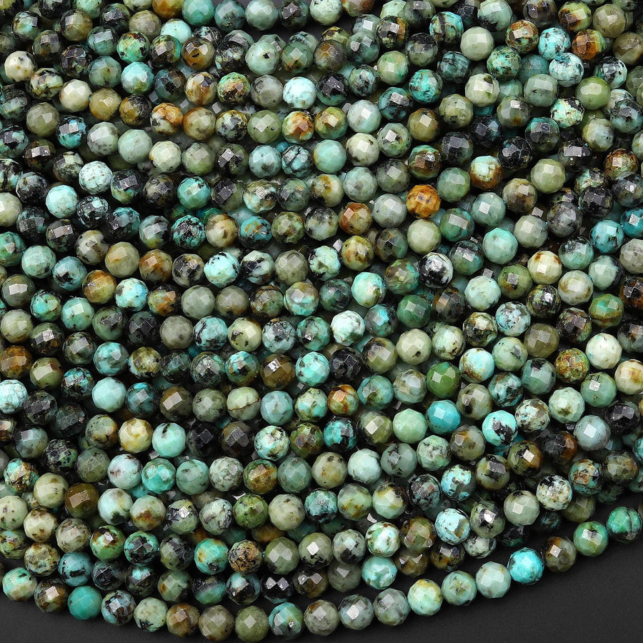 Faceted Natural African Turquoise 2mm 3mm 4mm Round Beads Gemstone 15" Strand