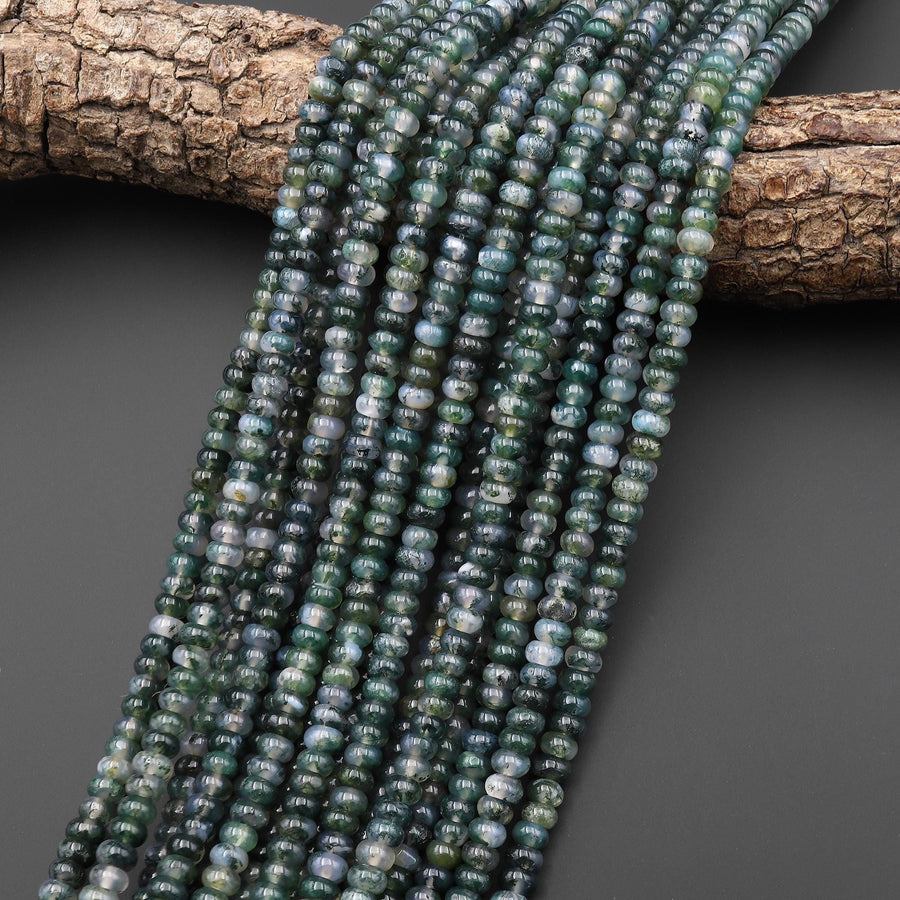 AAA Natural Green Moss Agate Smooth 6mm Rondelle Beads 15.5" Strand
