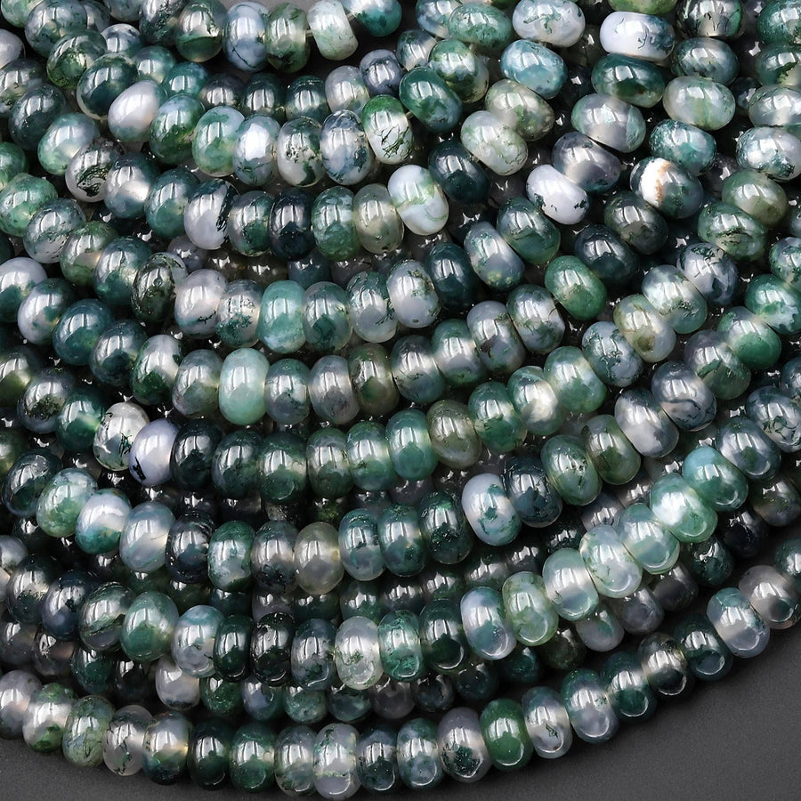 AAA Natural Green Moss Agate Smooth 6mm Rondelle Beads 15.5" Strand