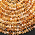 Faceted Natural Golden Yellow Citrine Thick Rondelle Beads 6mm 15.5" Strand