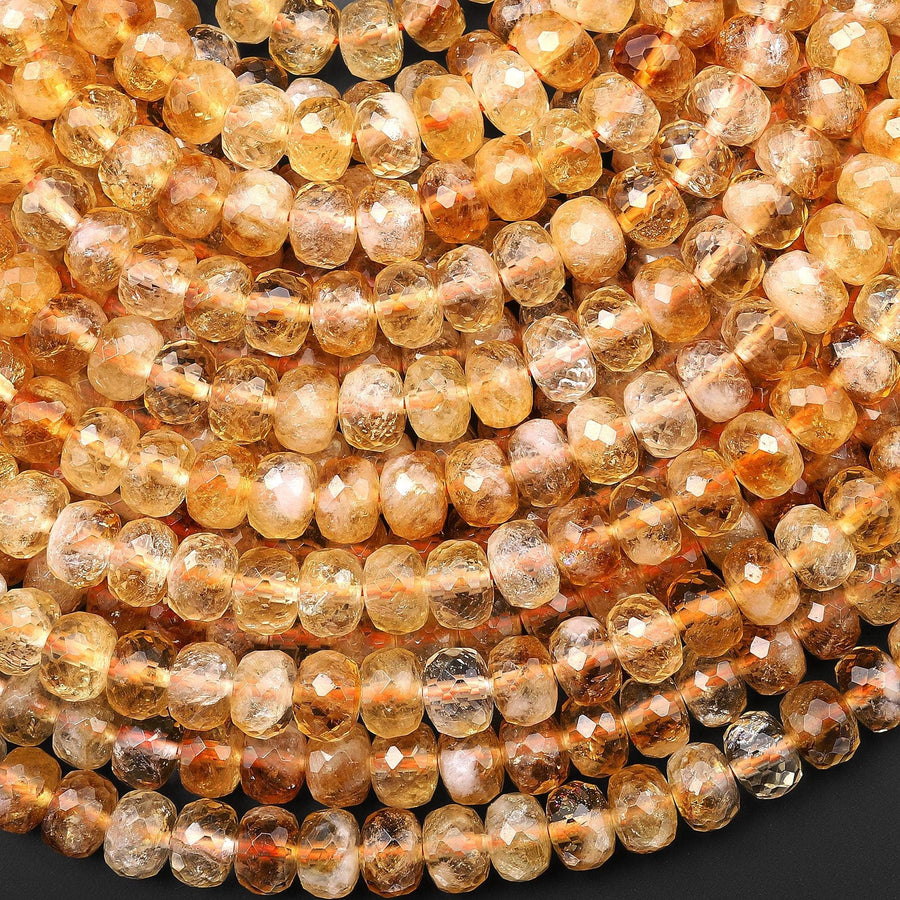 Faceted Natural Golden Yellow Citrine Thick Rondelle Beads 6mm 15.5" Strand