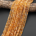 AAA Faceted Natural Golden Yellow Citrine Rondelle Beads 6mm 15.5" Strand
