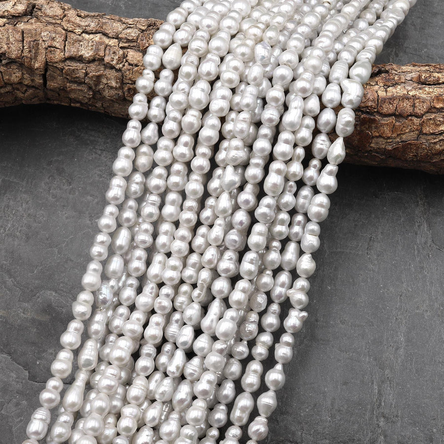 Genuine Natural White Freshwater Twin Nugget Pearl 14.5" Strand