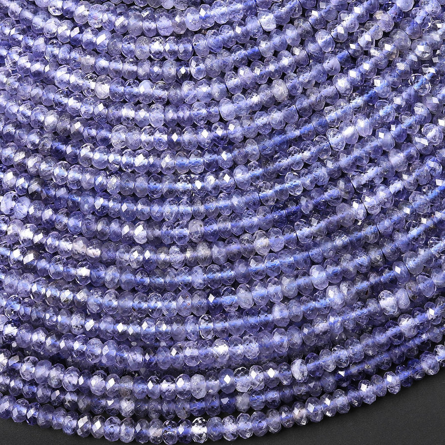 AAA Natural Light Blue Iolite Faceted 4mm Thin Rondelle Beads 15.5" Strand