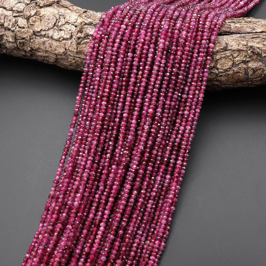 AAA Faceted Natural Red Pink Rubellite Tourmaline 3mm Rondelle Beads Gemstone 15.5" Strand