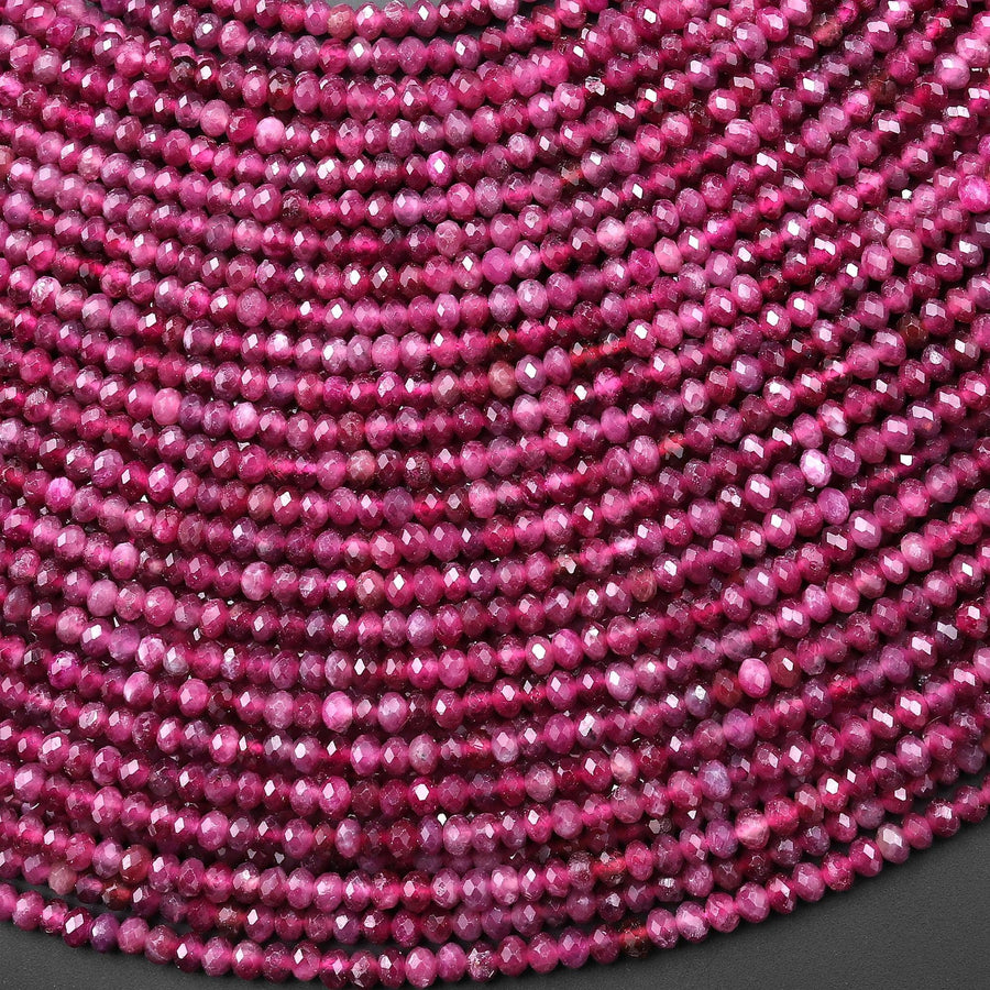AAA Faceted Natural Red Pink Rubellite Tourmaline 3mm Rondelle Beads Gemstone 15.5" Strand