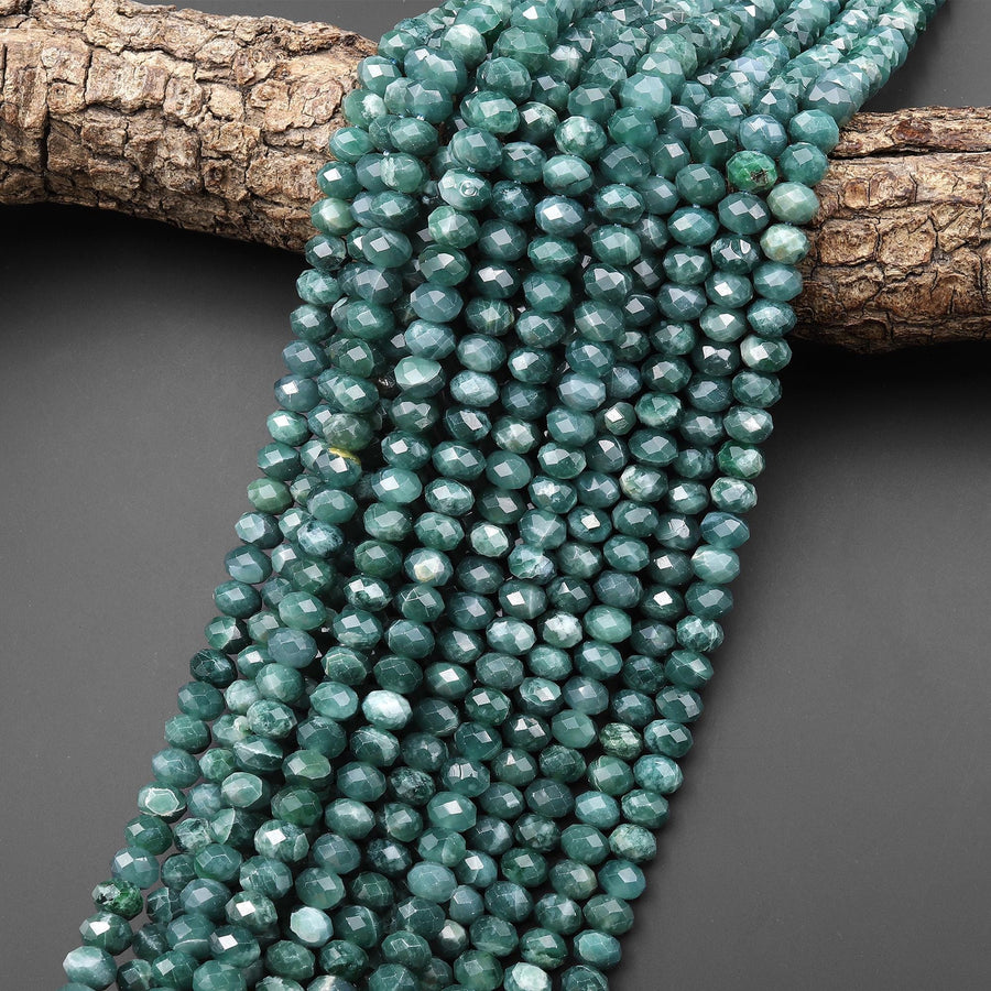 AAA Faceted Natural Guatemalan Blue Green Jade 8mm Rondelle Beads 15.5" Strand B4374