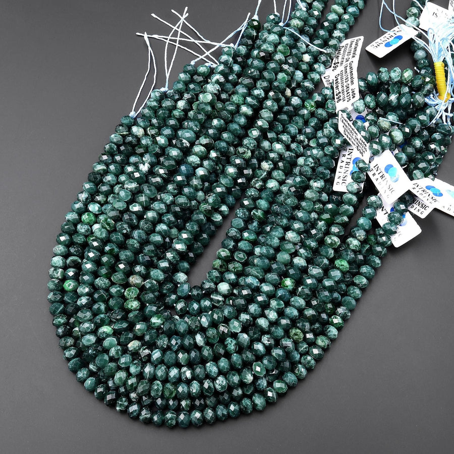 AAA Faceted Natural Guatemalan Dark Blue Green Jade 8mm Rondelle Beads 15.5" Strand B4375