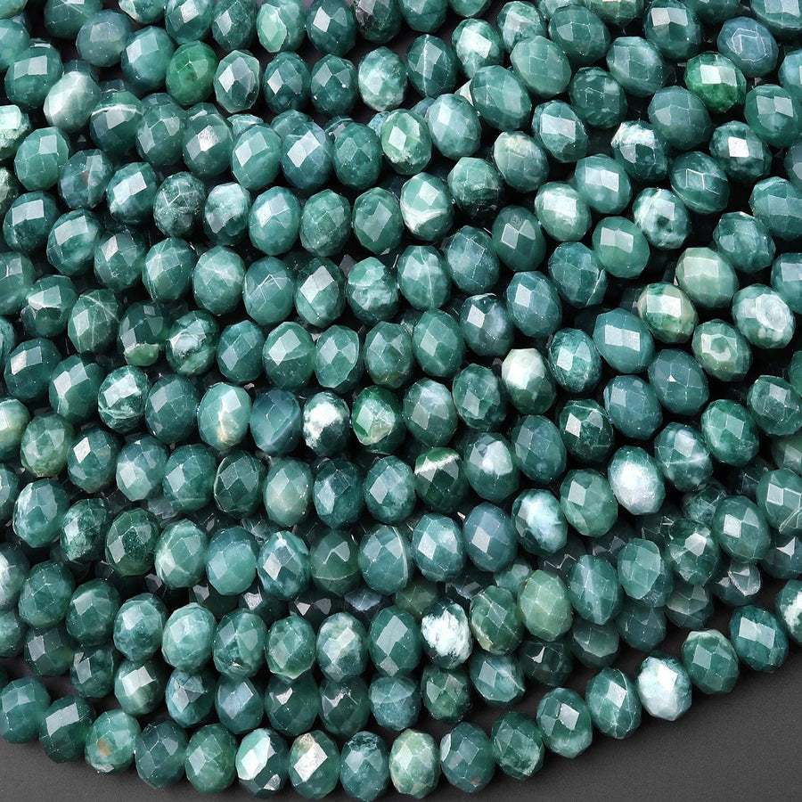 AAA Faceted Natural Guatemalan Blue Green Jade 8mm Rondelle Beads 15.5" Strand B4374