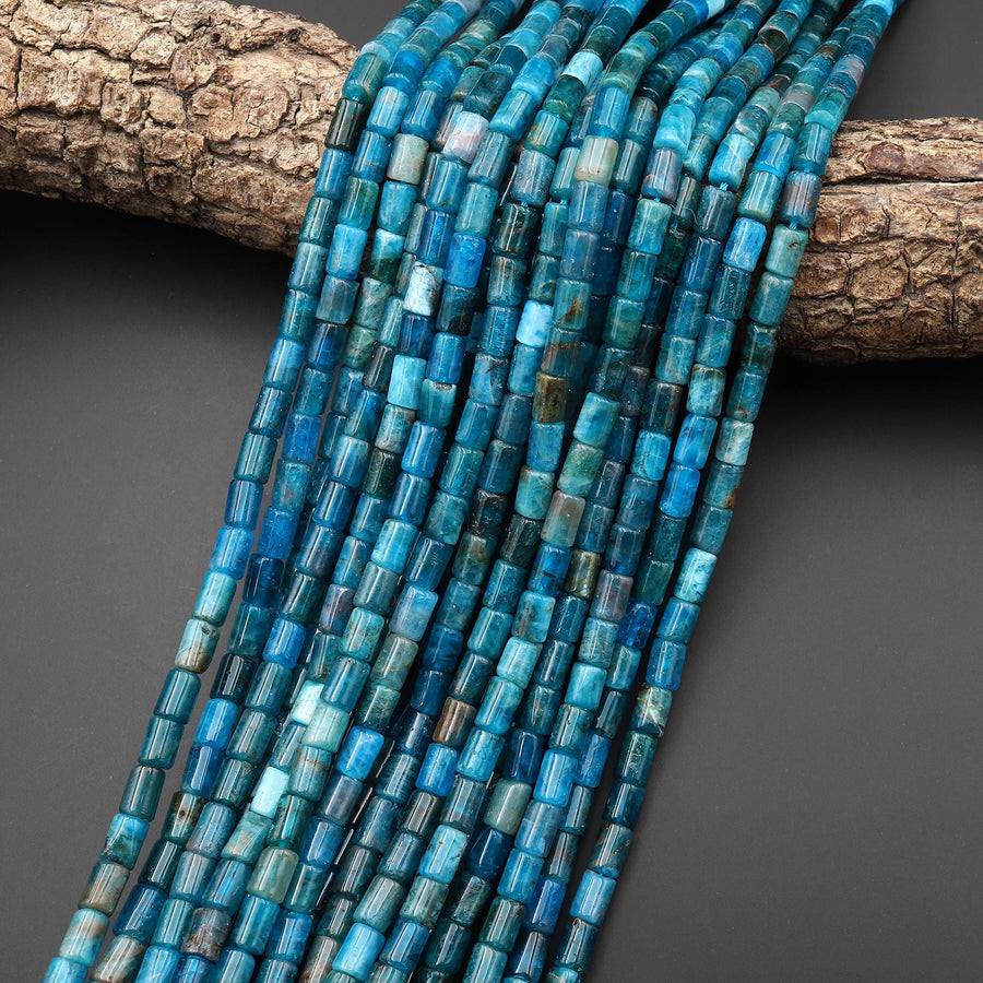 Natural Blue Apatite Tube Cylinder Beads 5x7mm 15.5" Strand