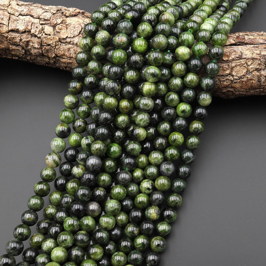 Natural Green Chrome Diopside 6mm 8mm 10mm Smooth Round Beads Gemstone 15.5" Strand b4351
