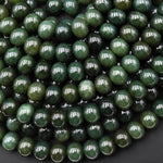 Natural Dark Forest Green Jade Smoot 10mm Thick Rondelle Barrel Beads 15.5" Strand