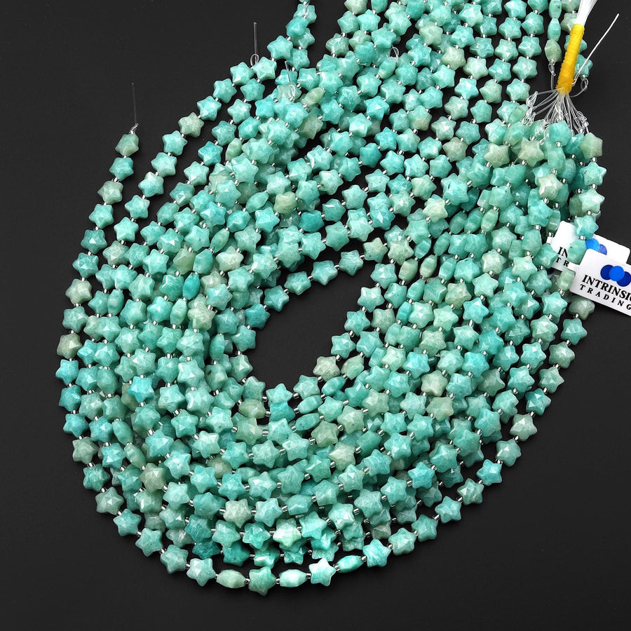 Sparkling Faceted Natural Peruvian Amazonite Beads 8mm Carved Star Gemstone 15.5" Strand