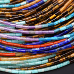 AAA Natural Chakra Beads 4x2mm Tube Gemstone Amethyst Apatite Lapis Amazonite Tiger's Eye Orange Aventurine Red Jasper 15.5" Strand