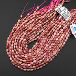 Faceted Natural Pink Petrified Rhodonite Oval Gemstone Beads 6x8mm 15.5" Strand