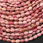 Faceted Natural Pink Petrified Rhodonite Oval Gemstone Beads 6x8mm 15.5" Strand