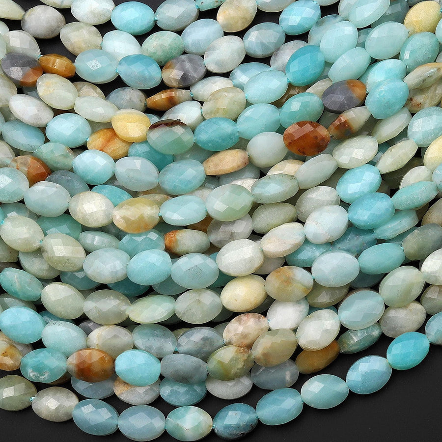 Faceted Natural Amazonite Oval Gemstone Beads 6x8mm 15.5" Strand