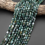 Faceted Natural Green Moss Agate Oval Gemstone Beads 6x8mm 15.5" Strand