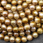 Rare Genuine Natural Gold Champagne Freshwater Round 10mm Pearl 15.5" Strand