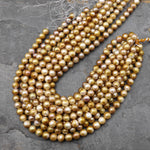 Rare Genuine Natural Gold Champagne Freshwater Round 10mm Pearl 15.5" Strand