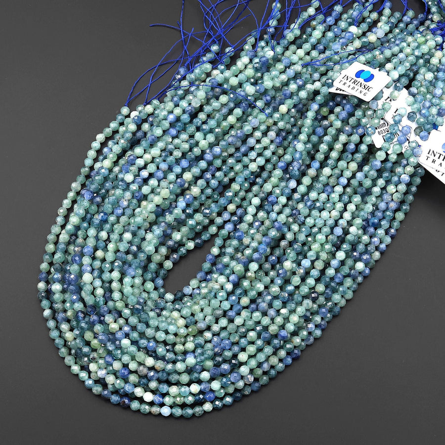 AAA Rare Faceted Natural Bicolor Blue Green Kyanite 2mm 3mm 4mm 5mm 6mm Round Beads 15.5" Strand