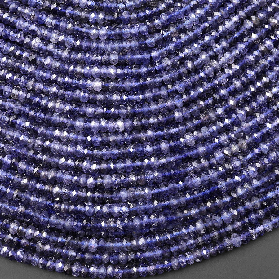 AAA Natural Blue Iolite Faceted 4mm Thin Rondelle Beads 15.5" Strand