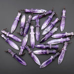 Natural Purple Amethyst Sword Pendant Drilled Focal Gemstone Bead